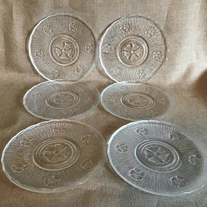 Vintage Clear Glass Luncheon / Dessert Plates with Embossed Flowers Set Of 6